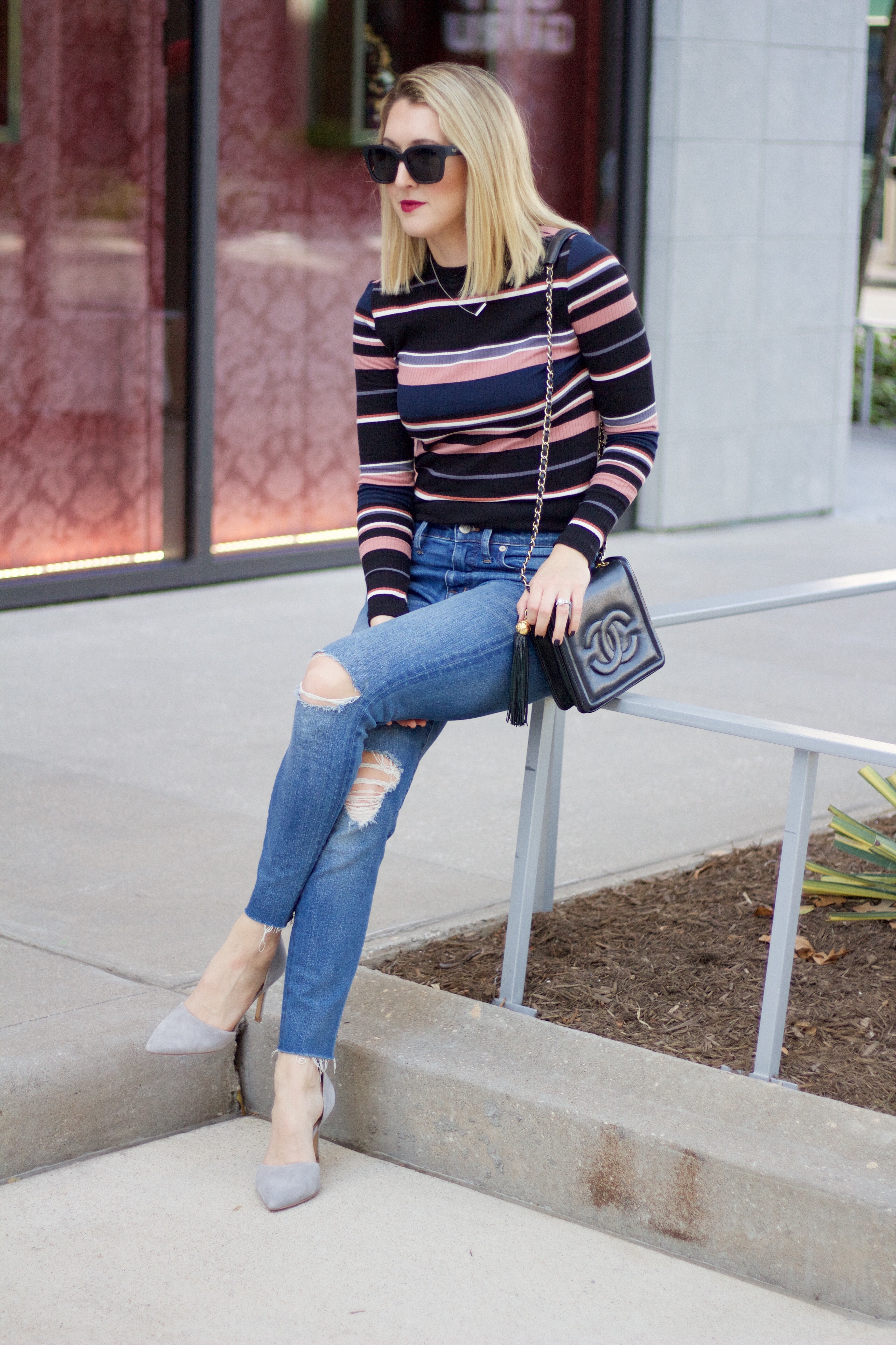 my-go-to-sweater. $20 striped sweater for highwaisted jeans.